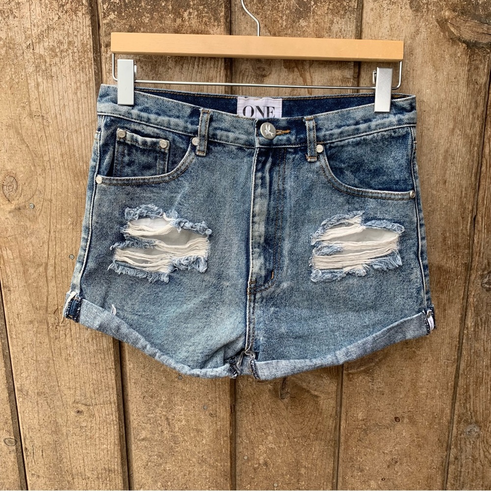 One X One Teaspoon Shorts Denim Blue Harlets High Rise Womens Size 26